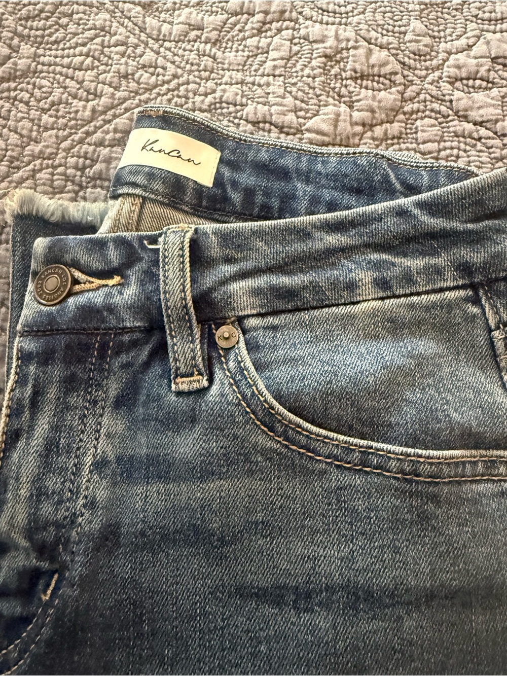 KanCan Women's Distressed Light-Mid Wash High Rise Jeans